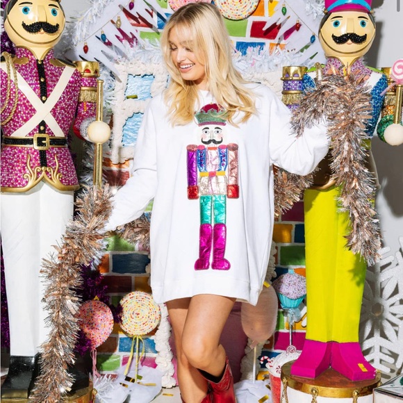 QUEEN OF SPARKLES Dresses Copy White Sweatshirt Dress With Multi